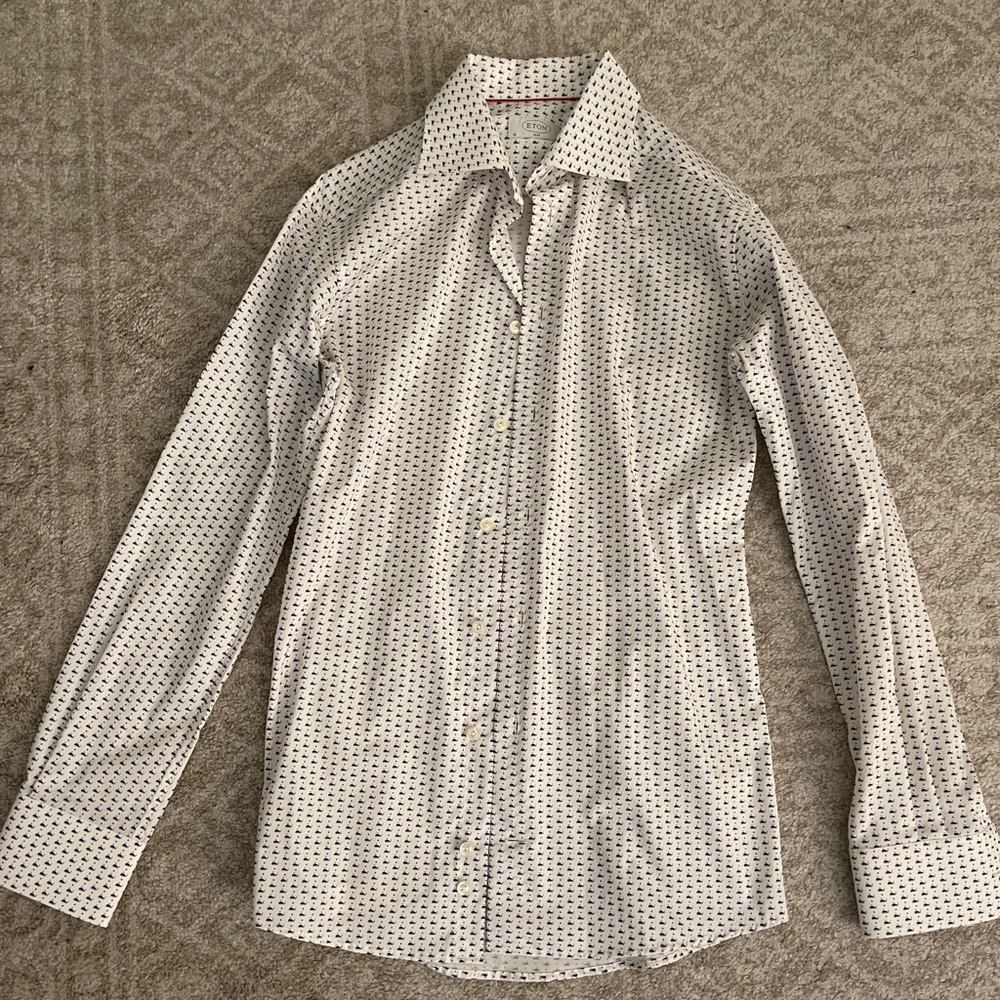 Eton Shirts Men’s Slim Fit Dress White Shirt with Blue Whale Print